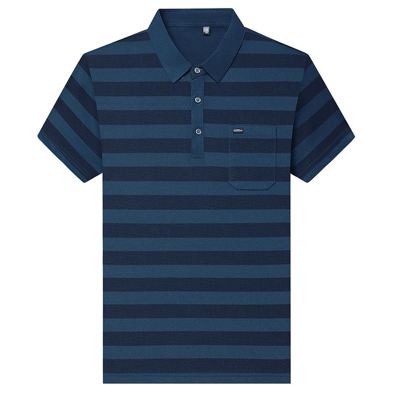 Echte Tasche Gestreiftes Kurzarm-T-Shirt Herren Locker Lässiges Poloshirt Vatertags-Top