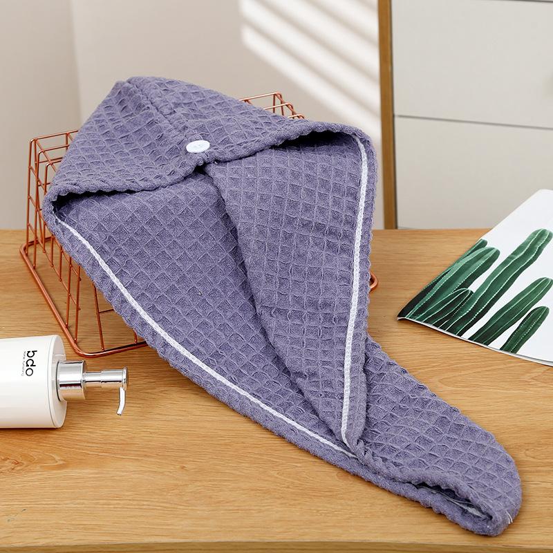 

New pineapple grid dry hair cap, enlarged and thickened women s head towel with good water absorption, coral fleece shower cap 65*25 фиолетовый