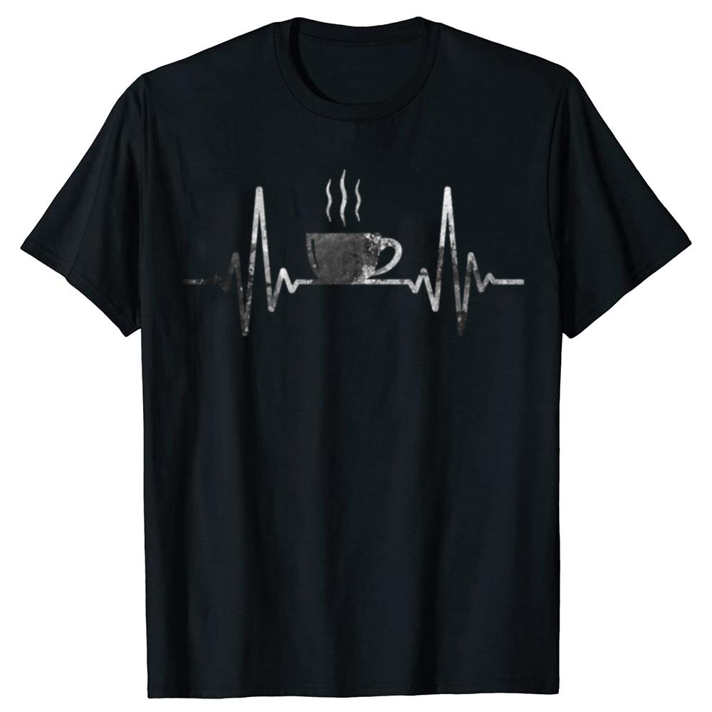 Funny Heartbeat Coffee Graphic Tshirts Men Womens Fashion Casual Tshirt 100 Cotton Loose Oversized Coffee Cup T Shirt