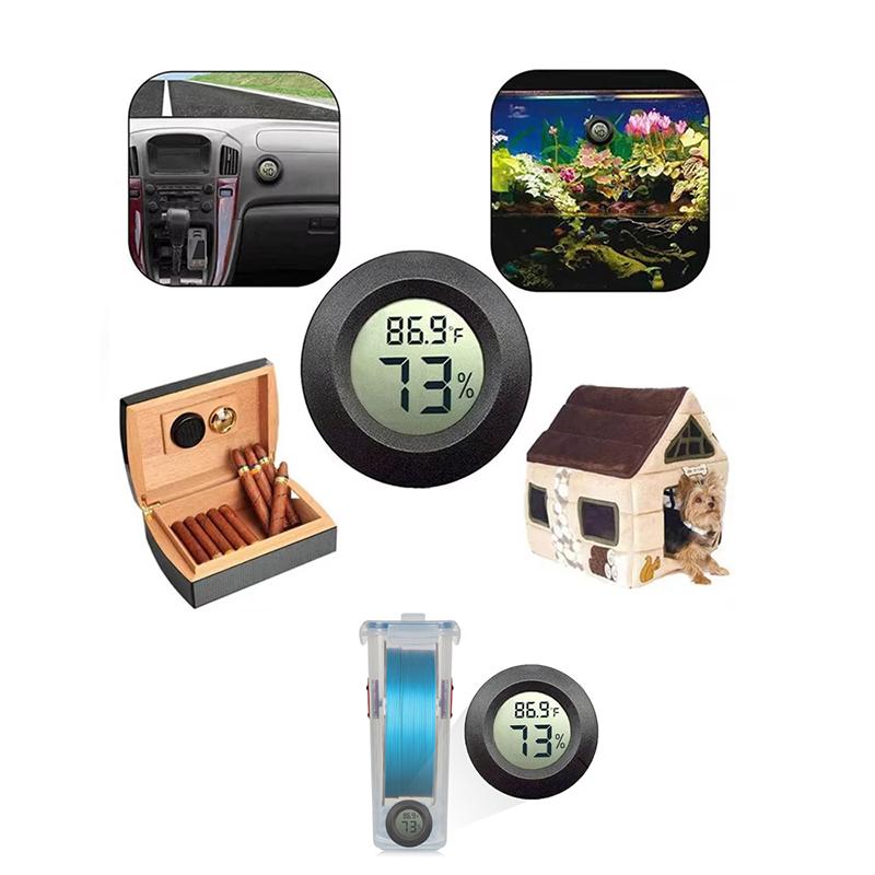 2Pcs Humidity Meter Pet  Acrylic Box Round Digital LCD Thermometer for Car Indoor Room Cigar Wine Cabinet Digital Temperature