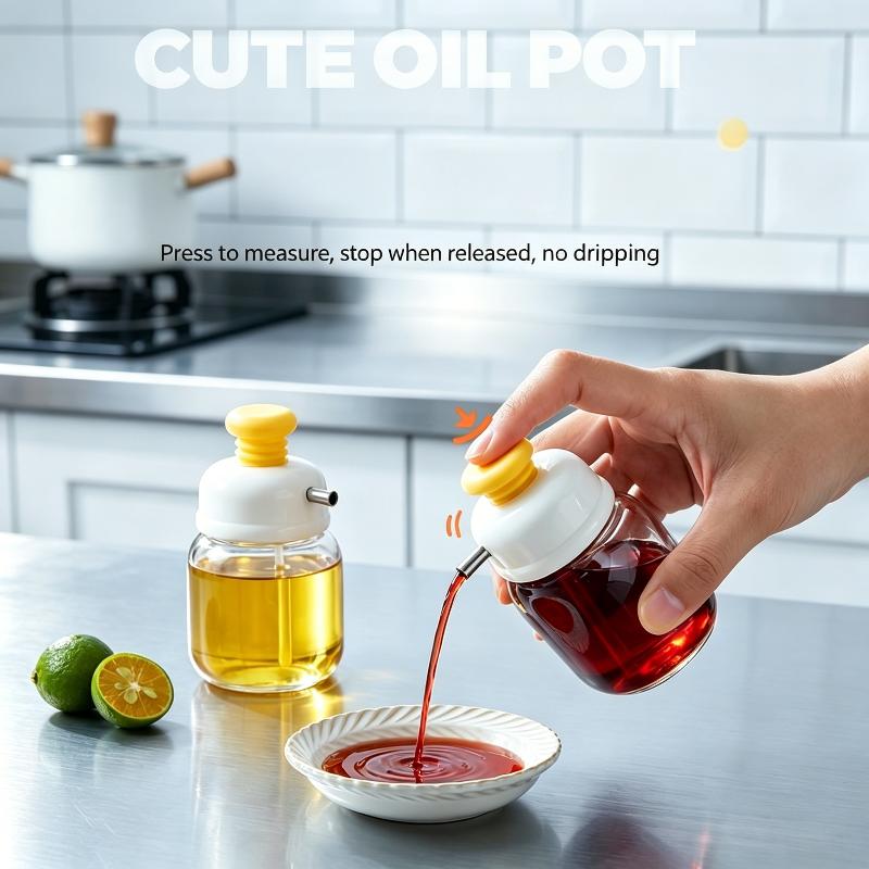 Glass Oil Dispenser Press Type Quantitative Control Leak Proof Nozzle For Home Kitchen Cooking Baking