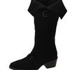 Korean Version Retro Suede Belt Buckle Thick Heel Boots Women's Autumn and Winter Wear Classic Wide Circumference Thin Long Boots