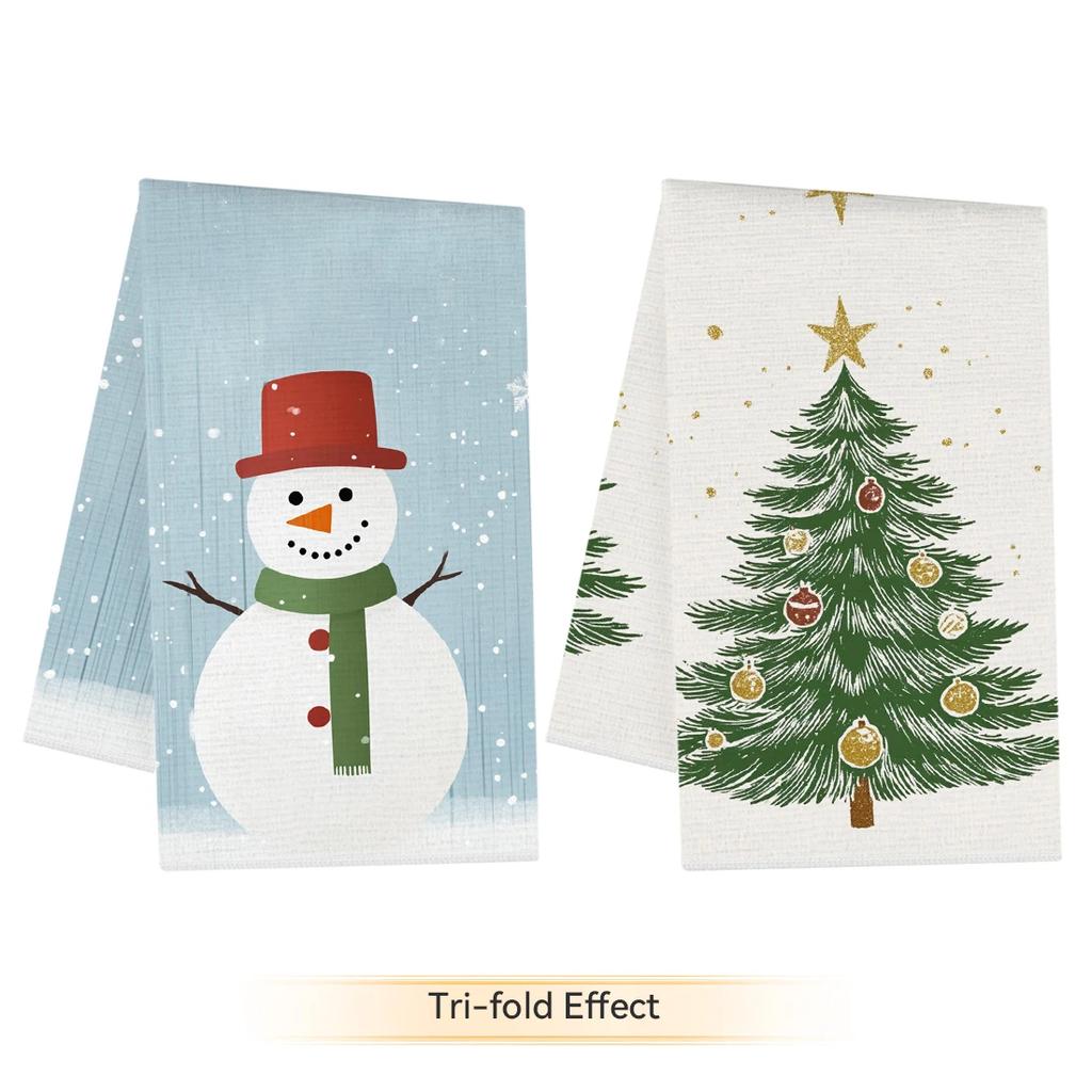 2/4/6pcs Set Kitchen Towels Snowman Christmas Tree patternHand Towels Christmas Decorations for Home Noel Dish Towels Gifts