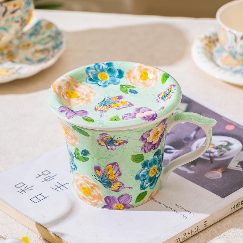 Japanese Style Country Coffee Cups and Plates  Ceramic Mugs  Coffee Cups Exquisite and Girlish Cups  Microwave Porcelain Cups