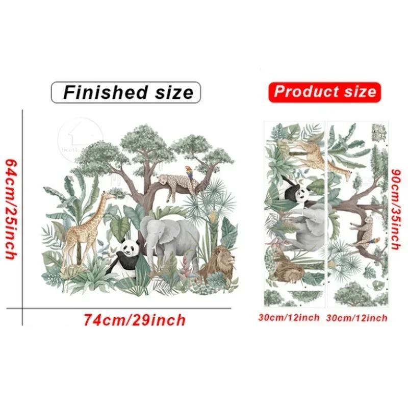 Rainforest Animal Wall Stickers Living Room Bedroom Sofa Background Wall Decoration Giraffe Elephant Home Wall Stickers