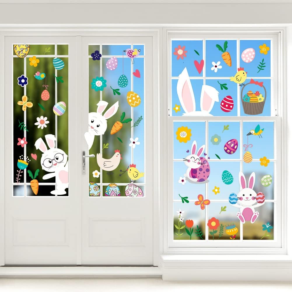 8 Sheets Easter Window Clings, Easter Window Stickers Decorations Spring Window Clings Decal