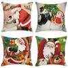 Christmas Pillowcases Cute Santa Claus Linen Printed Sofa Cushion Covers Merry Christmas Decorations New Year