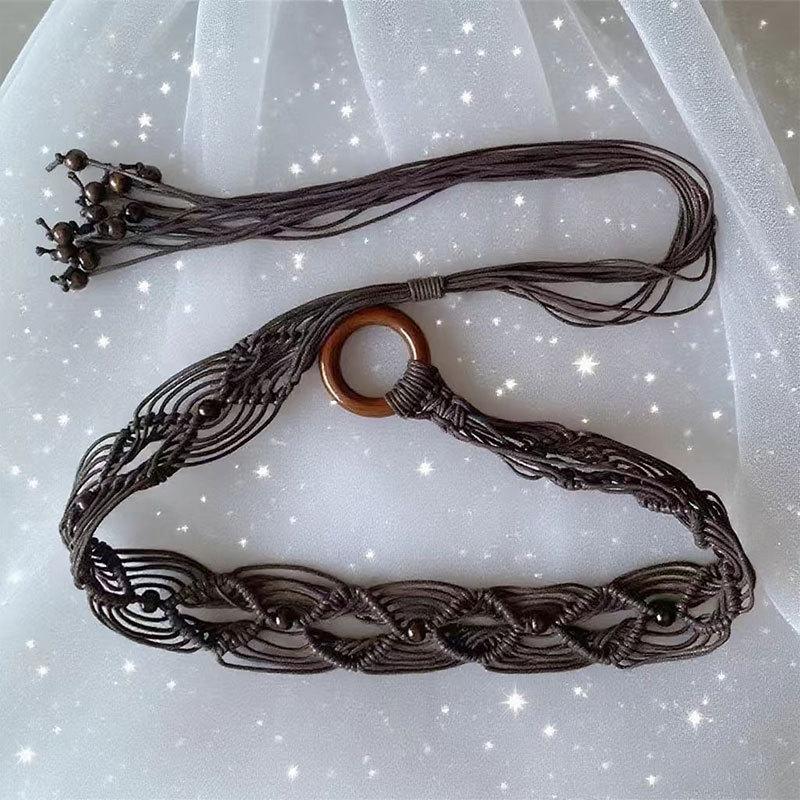 Bohemian retro style fringed waist chain women's exquisite hand-woven waist rope with skirt spring and summer ethnic style belt