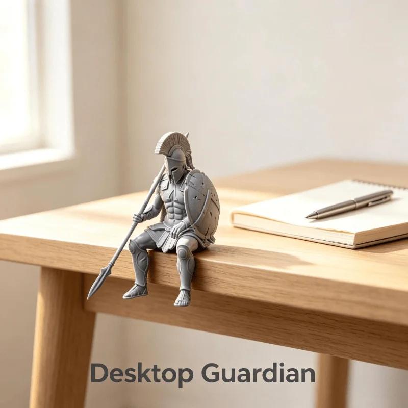 Sitting Spartan Warrior Figurine 3D Printed Hanging Leg Greek Statues Display Screen Mini Decor for Gaming Desktop Office Gifts