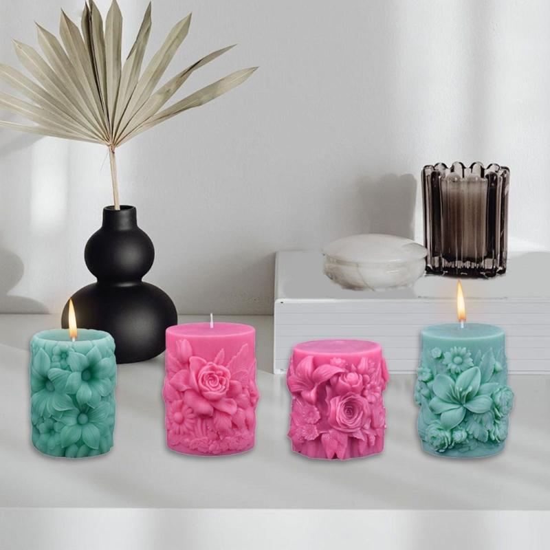 Santa Claus Embossed Cylinder Candle Silicone Mould for Festival Holiday Handmade Craft