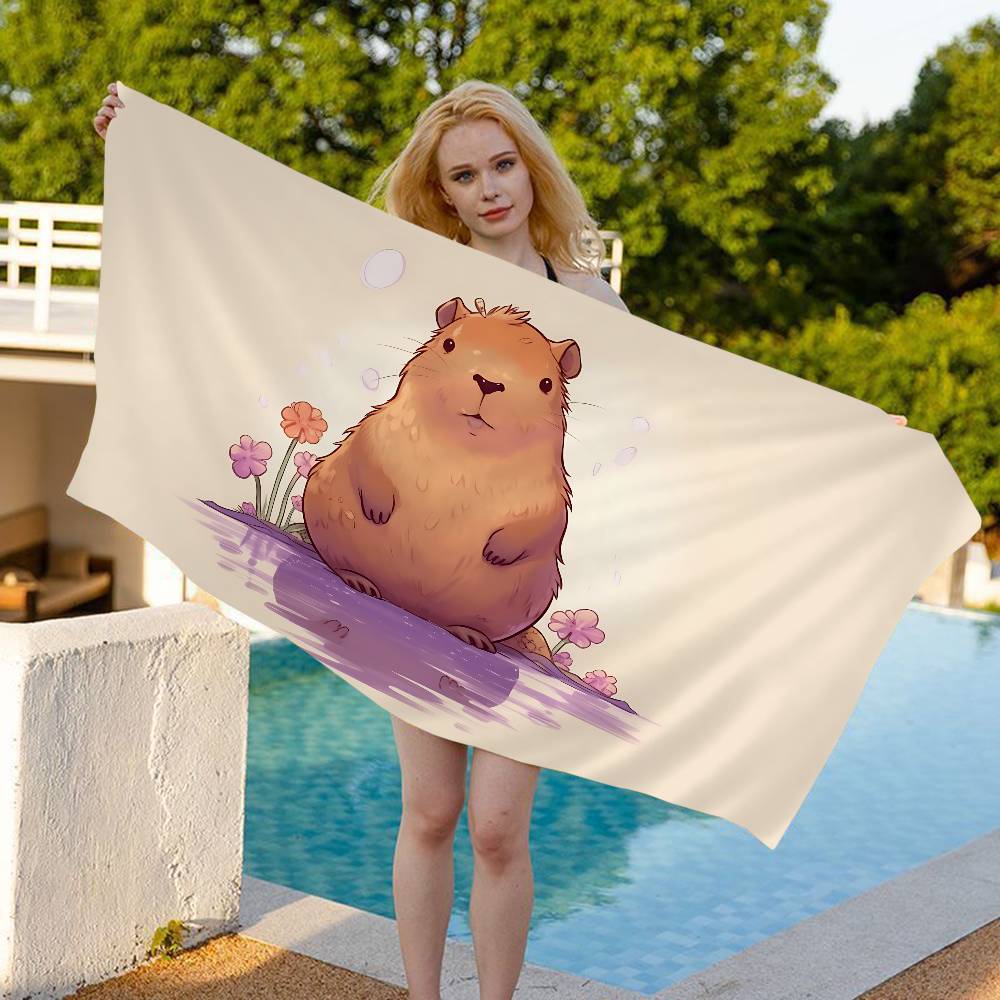 Cartoon Cute Capybara Microfiber Blanket Quick Drying Beach Towels Oversized Printing Super Absorbent Pool Towel Blanket