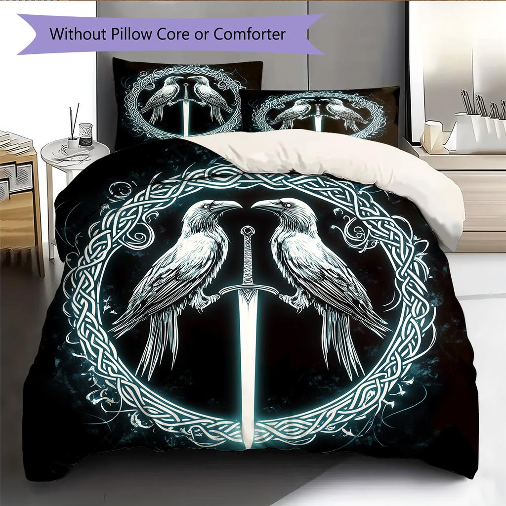 Bird and Sword Pattern Bedding Quilt Set Home Decoration Gift (1 * duvet cover + 2 * pillowcase without core)