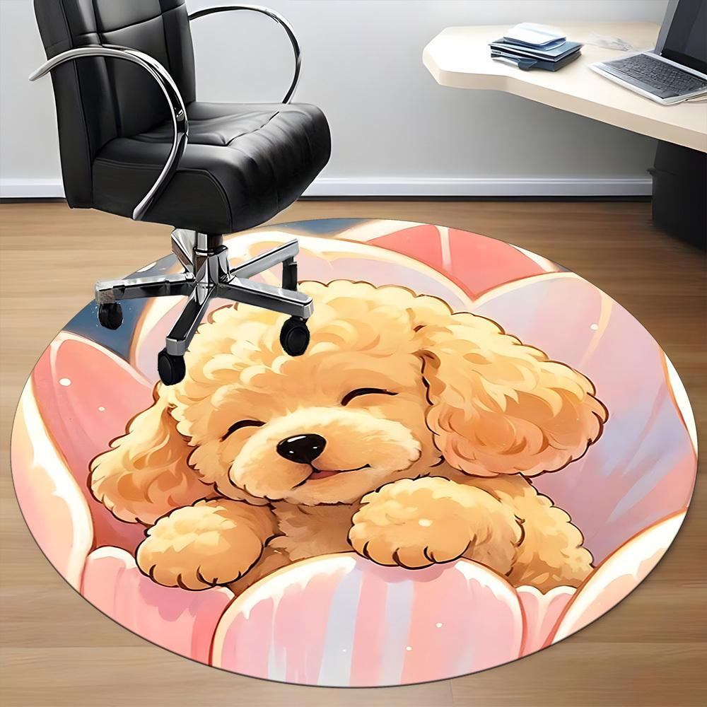 1pc Fluffy Poodle Office Round Area Rug, Indoor Mat Suitable ForOffice, Under Office Chairs Bedroom Living Room Home Decor T201