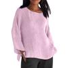 Long Sleeved Round Neck Solid Color Top Cotton and Linen Women’s Blouses & Shirts