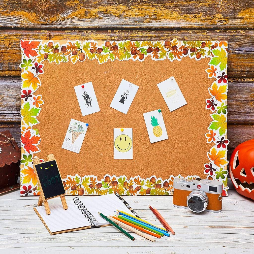 60 Pcs 60 ft Fall Thanksgiving Bulletin Board Border Pumpkin Maple Leaves Bulletin Board Border Trim Scalloped Decorations Stickers for Fall Autumn