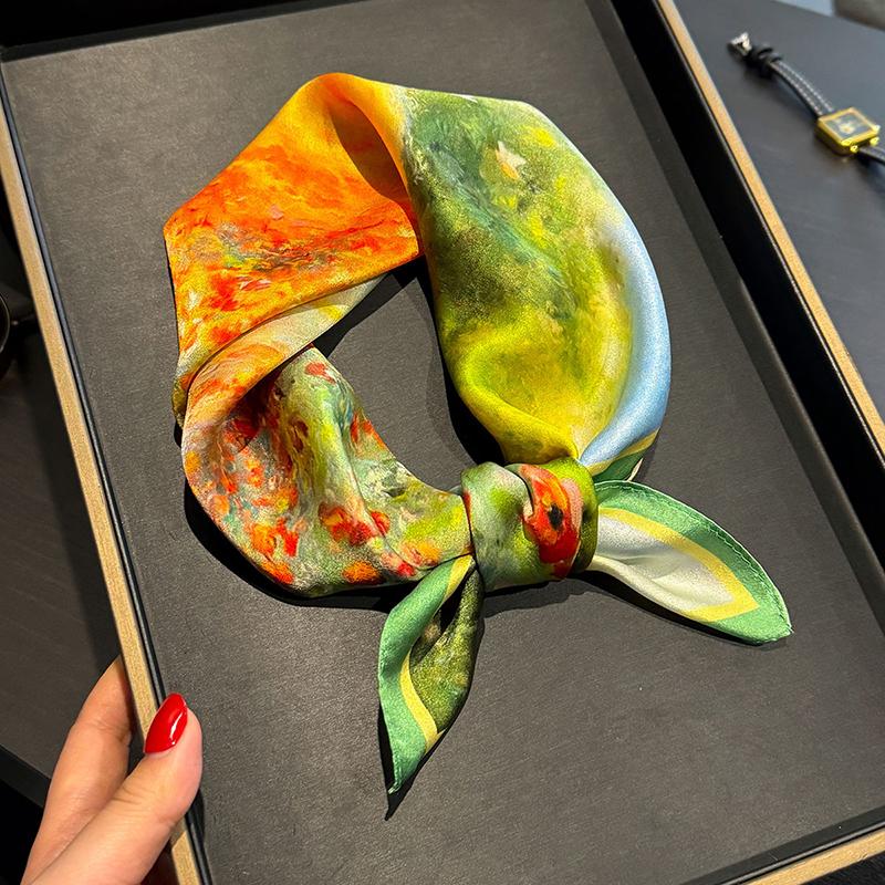 100% Silk Scarf Bandana Women Square Scarves Wrap Kerchief Green Mulberry Silk Spring Fashion Luxury High Quality Headband Hijab