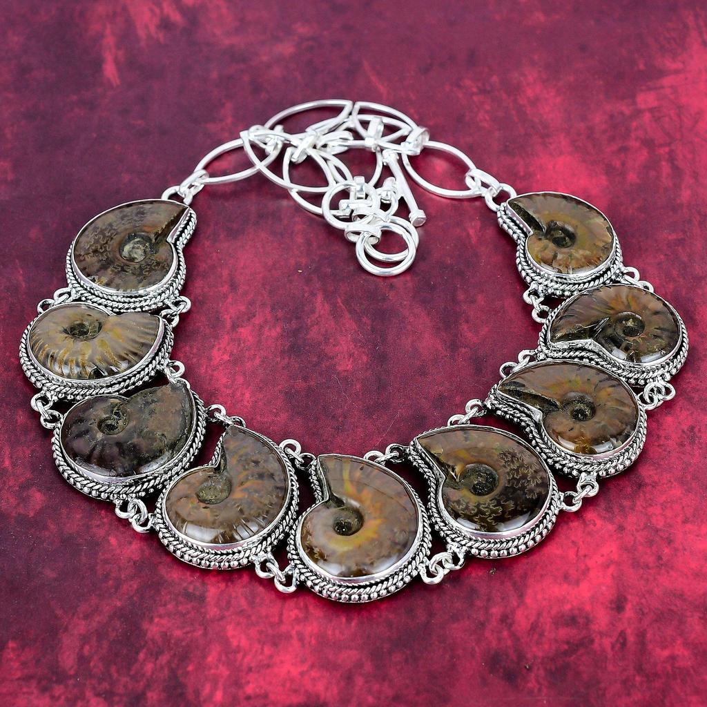 Ammonittfossil 925 Sterling Sølv Halskjede med Justerbart Kjede, Håndlaget Edelstenssmykke Halskjede For Minnedagen