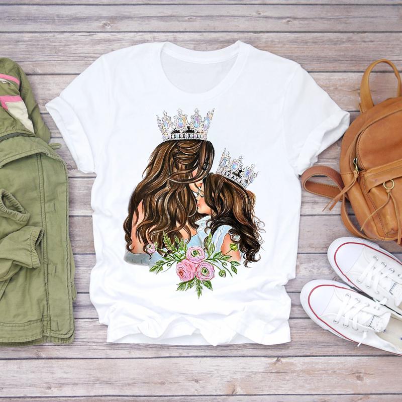 Women Cartoon Momlife Mom Mother Boy Girl Print Mother Lady T Shirts Top T Shirt
