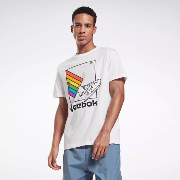 Reebok Amerikanisches Retro Regenbogen Buchstaben Print Trendiges Bequemes Vielseitiges Sport Kurzarm T-Shirt Unisex Oberteile Weiß H42548
