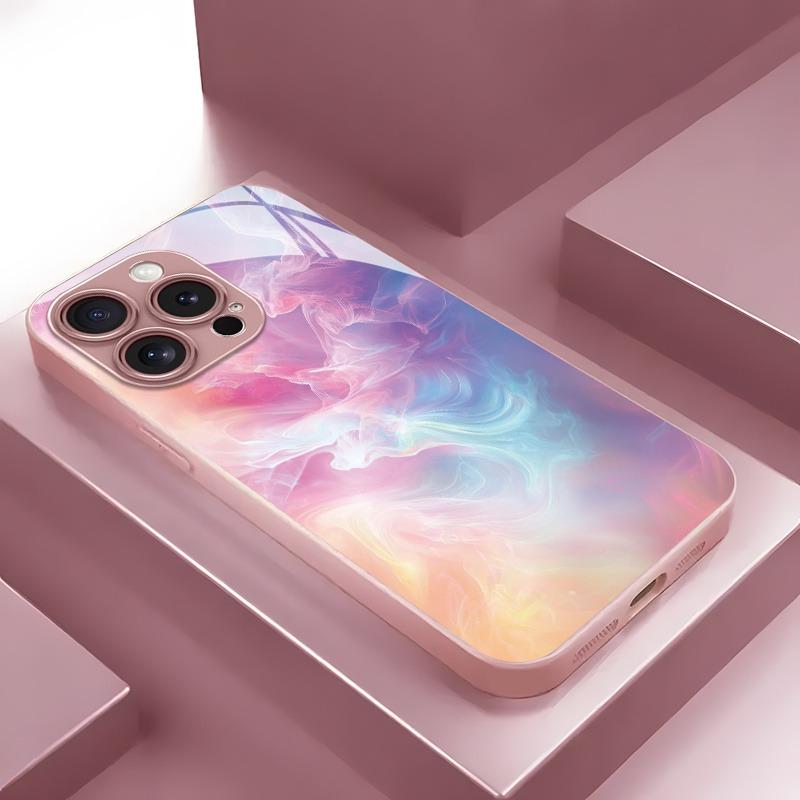 

Colorful Gradient Texture Pattern Metal Tempered Glass Phone Case For iPhone 17 16 15 Pro Max 14 Plus 13 12 11 16E 17Air Cover iPhone17 Pro