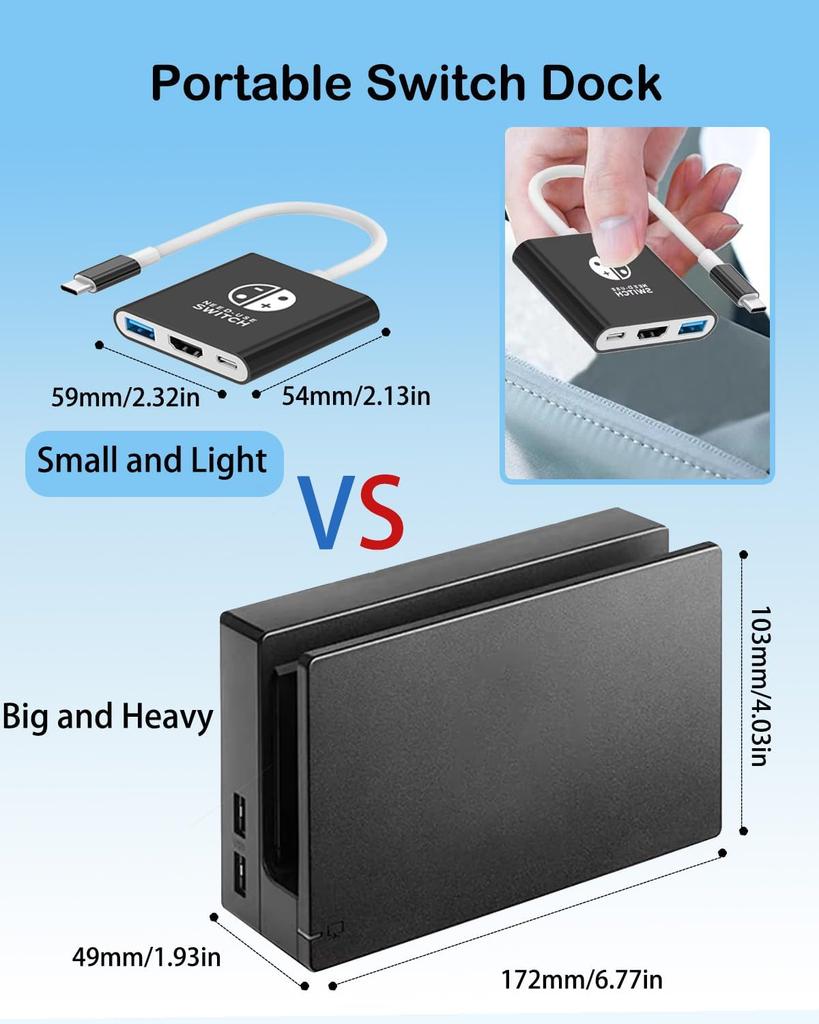 3-in-1 Portable  Adapter Docking Station with HDMI USB 3.0 Charging Port for Switch TV Console Gaming Devices