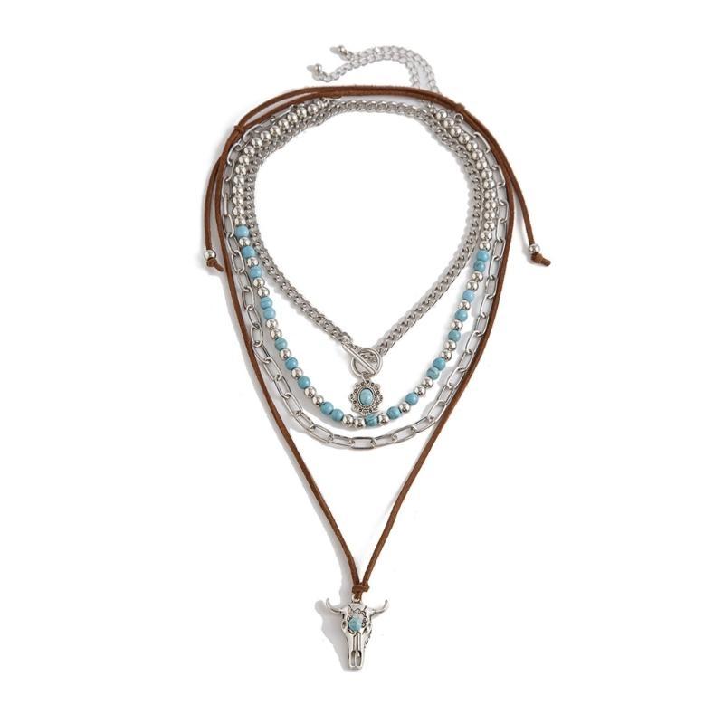 A52E Adjustable Geometric Turquoise Beaded Necklace Neck Jewelry for Stylish Outfits