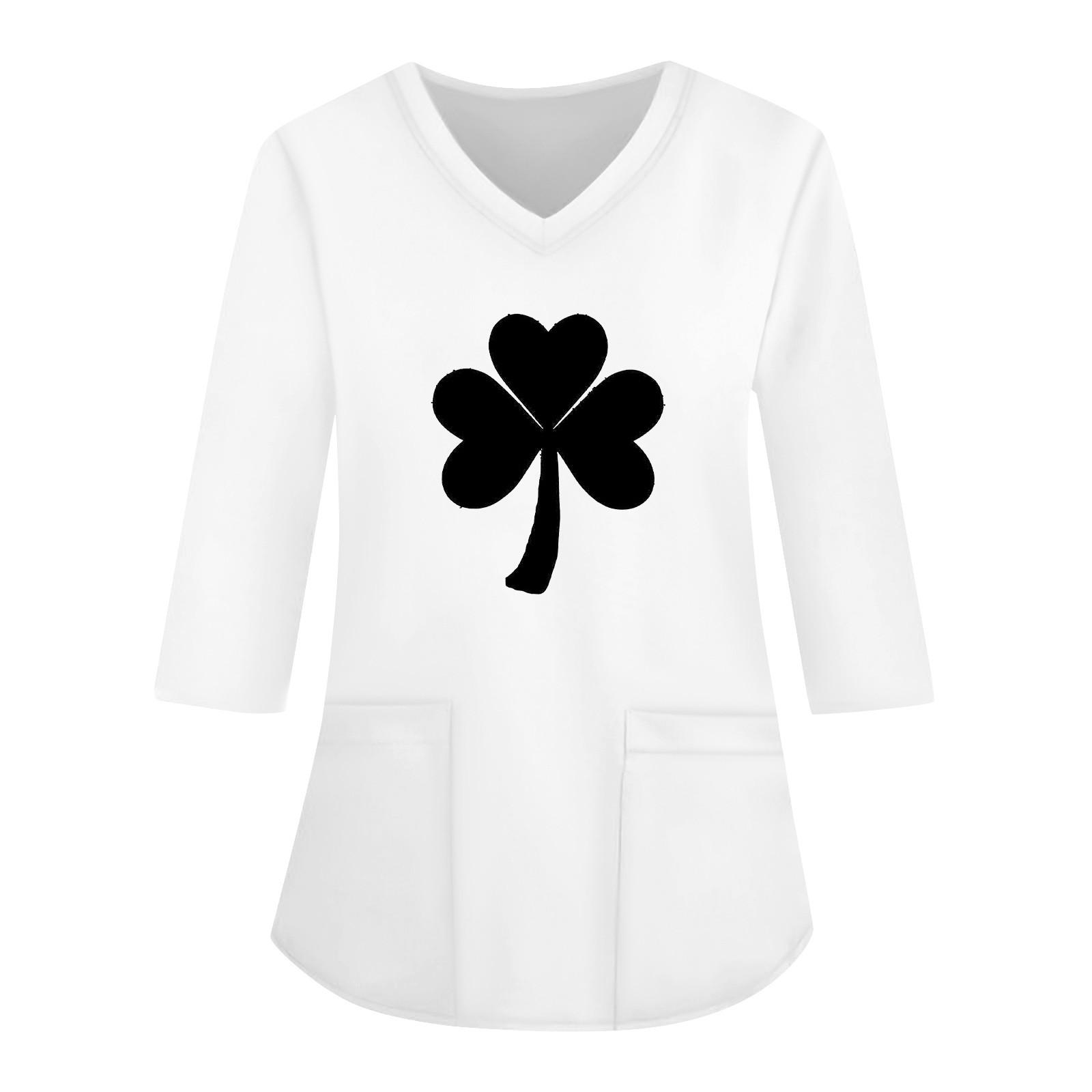 

Модная женская рабочая одежда с v-образным вырезом и рукавами 3/4, свободные топы с карманами и принтом XL белый