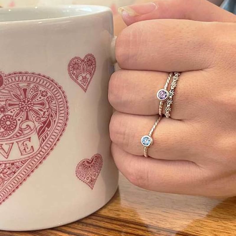 Ollia Birthstone Layered 1,2,3, Silver Ring