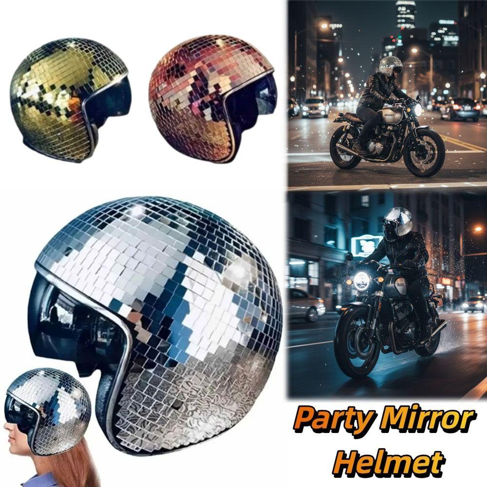 Casque entièrement réfléchissant à paillettes miroir avec visière rabattable rétractable pour événements Rave