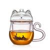 Pokaro Tea Glass Tea Cute Mysterious Cat Dishwasher and Microwave Perfect for Tea and with Handle Perfect for and 486ml Full Capacity Heat-Resistant