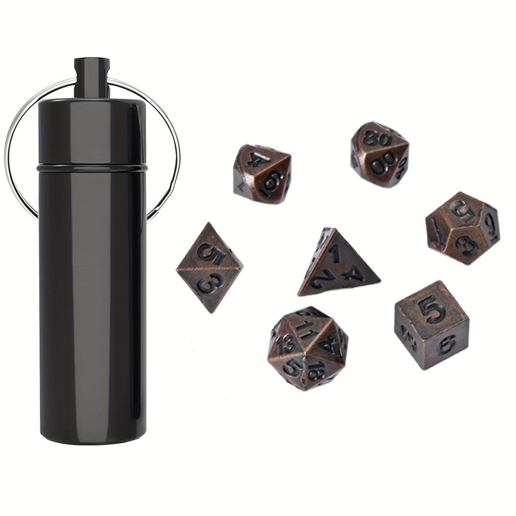 7Pcs Dnd  Mini Antique Iron Dice Set, Bronze Polyhedral Metal Game Dice Set, Tiny Portable Dice For Game Player