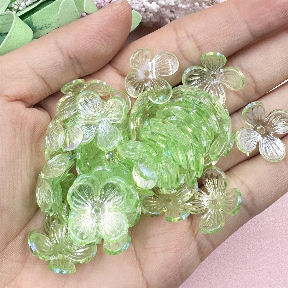 

100 шт. 15,8 мм акриловые прозрачные хрустальные бусины в форме цветка, бусины для изготовления ювелирных изделий, аксессуары для браслетов, серьги-шпильки зелёный
