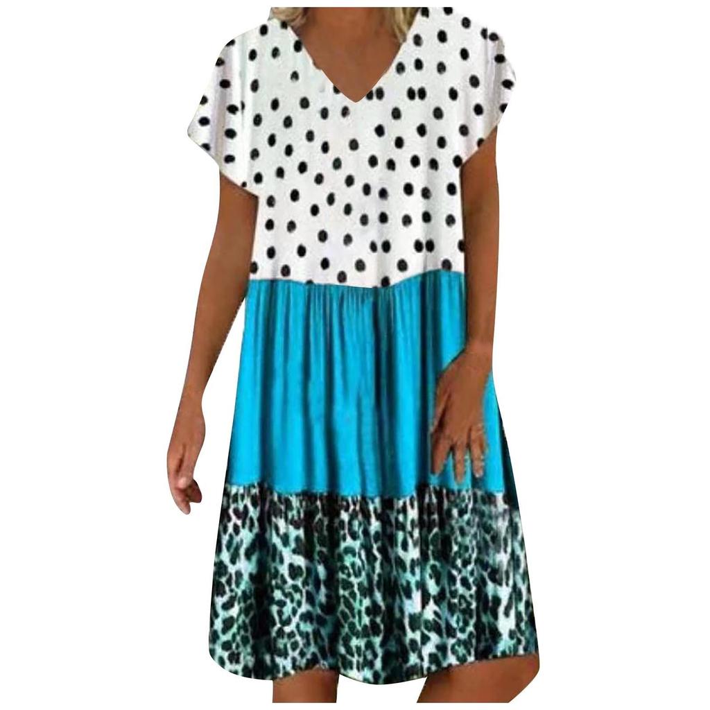 Women's Summer Casual Fashion Loose Printed Short Sleeve 2022 V-Neck Dress