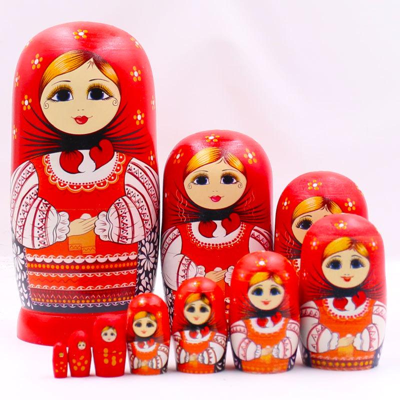

Праздничные русские матрешки: Традиционный 10-слойный этнический сувенир в подарок красный
