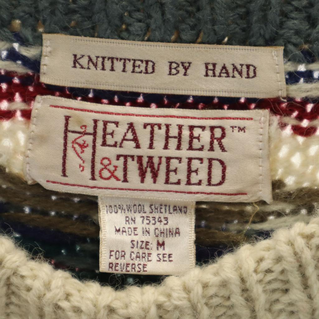 HEATHER & TWEED 90s Old Reindeer Pattern Long Sleeve Sweater M Ivory Knit Men's Used