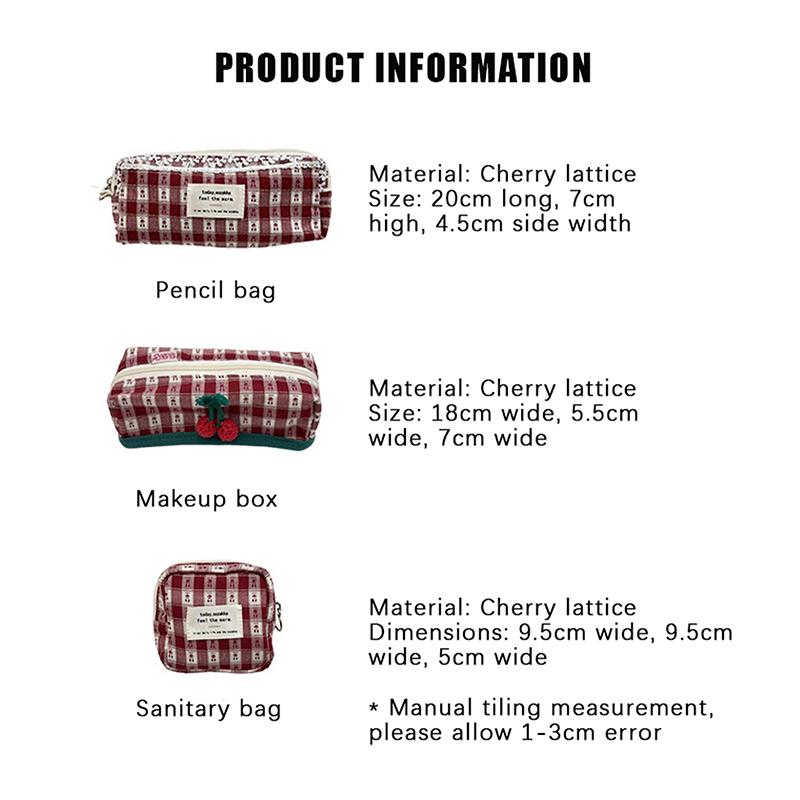 Cherry Lattice Cosmetic Bag Pen Bag Menstrual Bag Makeup Bag Travel Clutch Bag Sundry Storage Bag