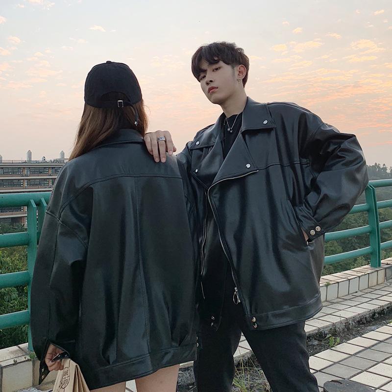 Spring and Autumn New Korean Style Couple's Motorcycle Leather Jacket Men's Jacket Spring and Autumn Leather Jacket Handsome and Trendy