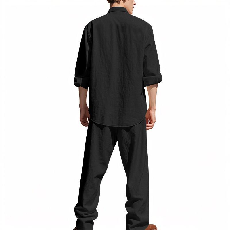 2025 American Style Men's Linen Beach Set: Casual, Breathable Long Sleeve Shirt & Pants