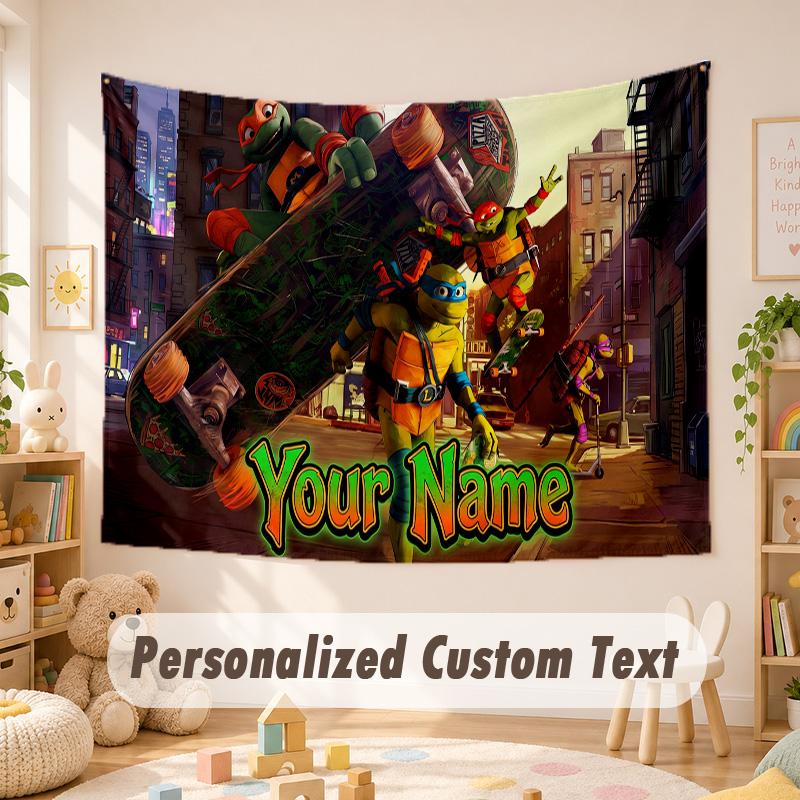 Custom Name Text Tapestry,Teenage Mutant Ninja Turtles Boho Wall Hanging, Decorative Backdrop Tapestry For Room