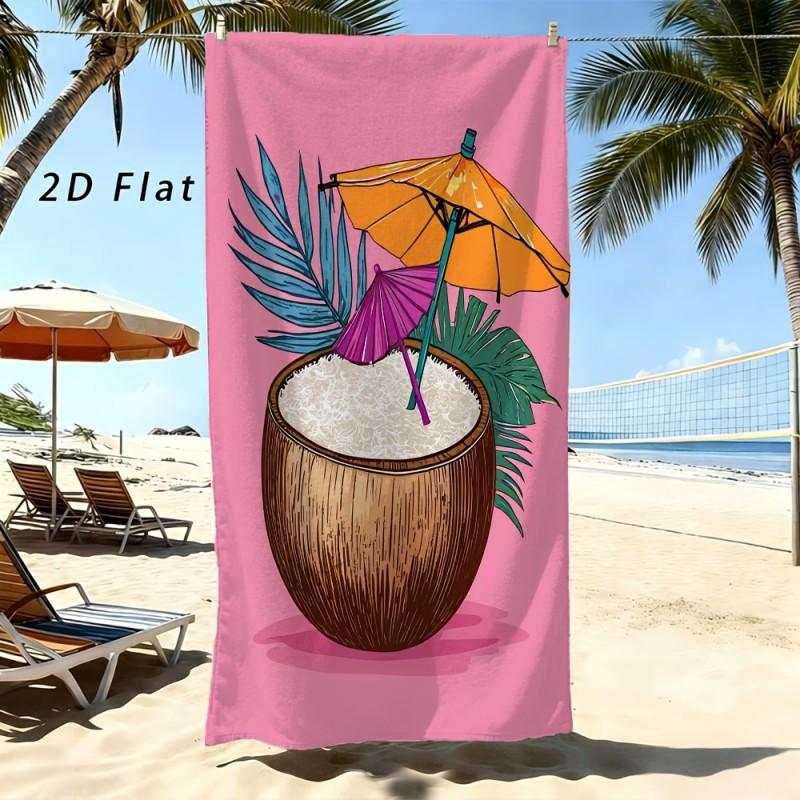 Tropical Coconut Palm Leaf Parasol Art Pink Beach Towel Quick Dry Absorbent Towel For Swimming Pool Beach Outdoor Daily Use