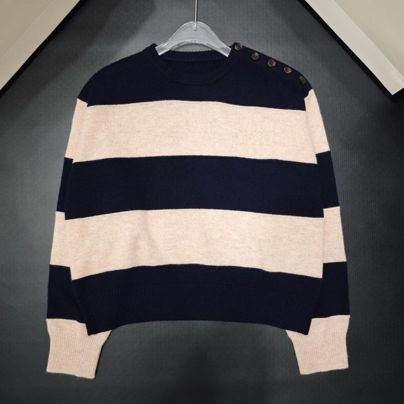 

Early Autumn Letter Embroidery Striped Knit Top Small тёмно-синий