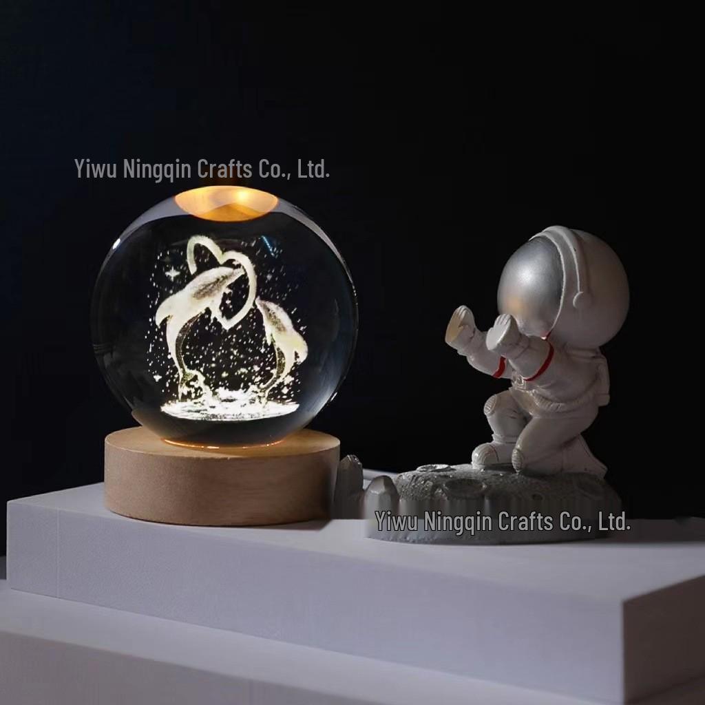 3D Carved Rose Crystal Ball Night Light - Luminous Glass Gift, Valentine's Day Ornaments