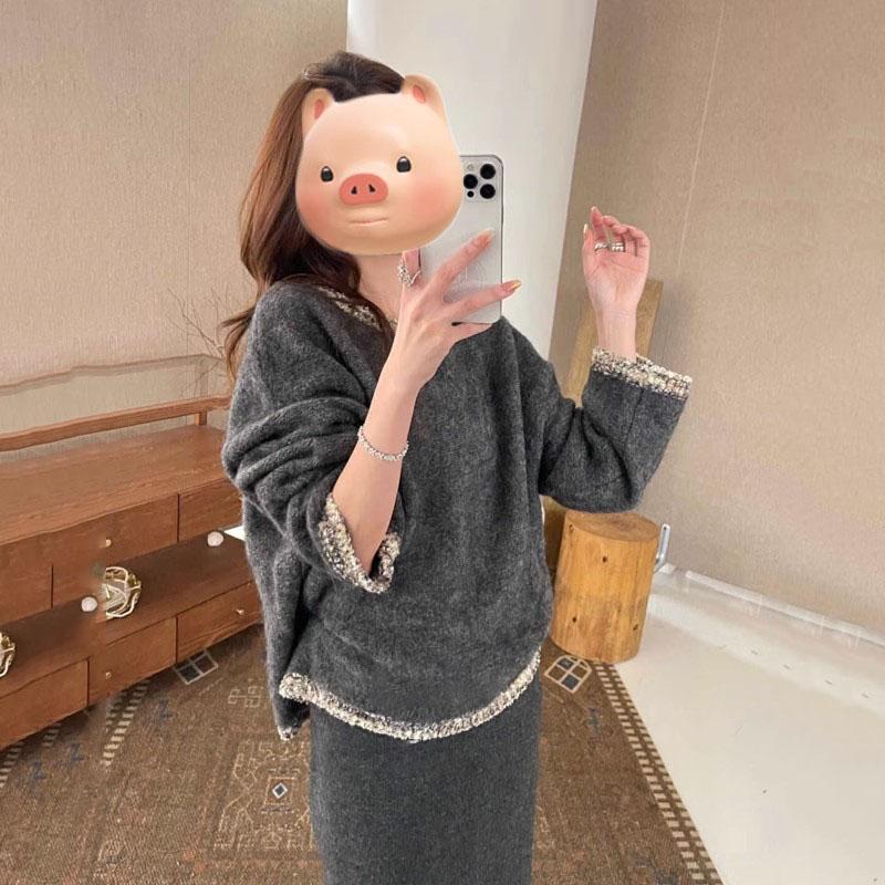 Spring and Autumn New Women's Small Fragrant Knitted Sweater Lazy Style 2025 Pink Temperament Round Neck Hooded Sweater Women's Top
