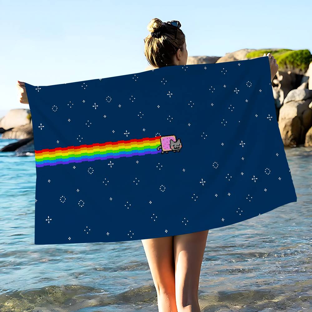 Cartoon N-NyanS Cats Cute Microfiber Blanket Quick Drying Beach Towels Oversized Printing Super Absorbent Pool Towel Blanket