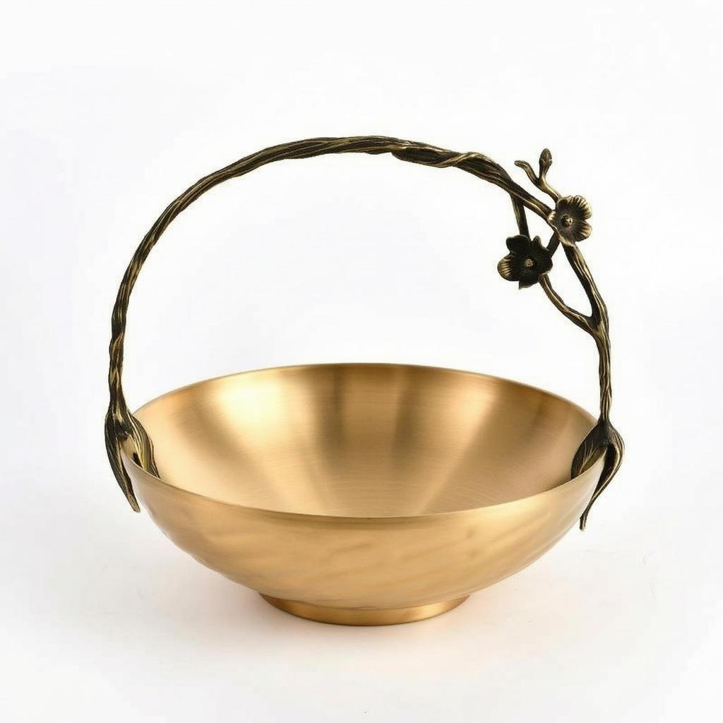 Metal Fruit Bowl with Handle Floral Decorative Centerpiece Vintage-Style