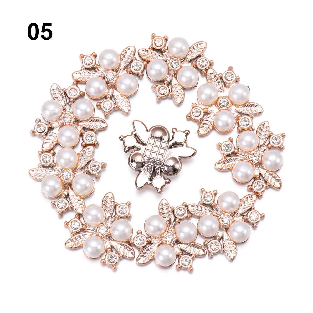 10Pcs Pearl Flower Shaped Rhinestone Buttons Sparkling Crystal Buttons DIY Handmade Hairpins Decoration Clothes Sewing Accessory
