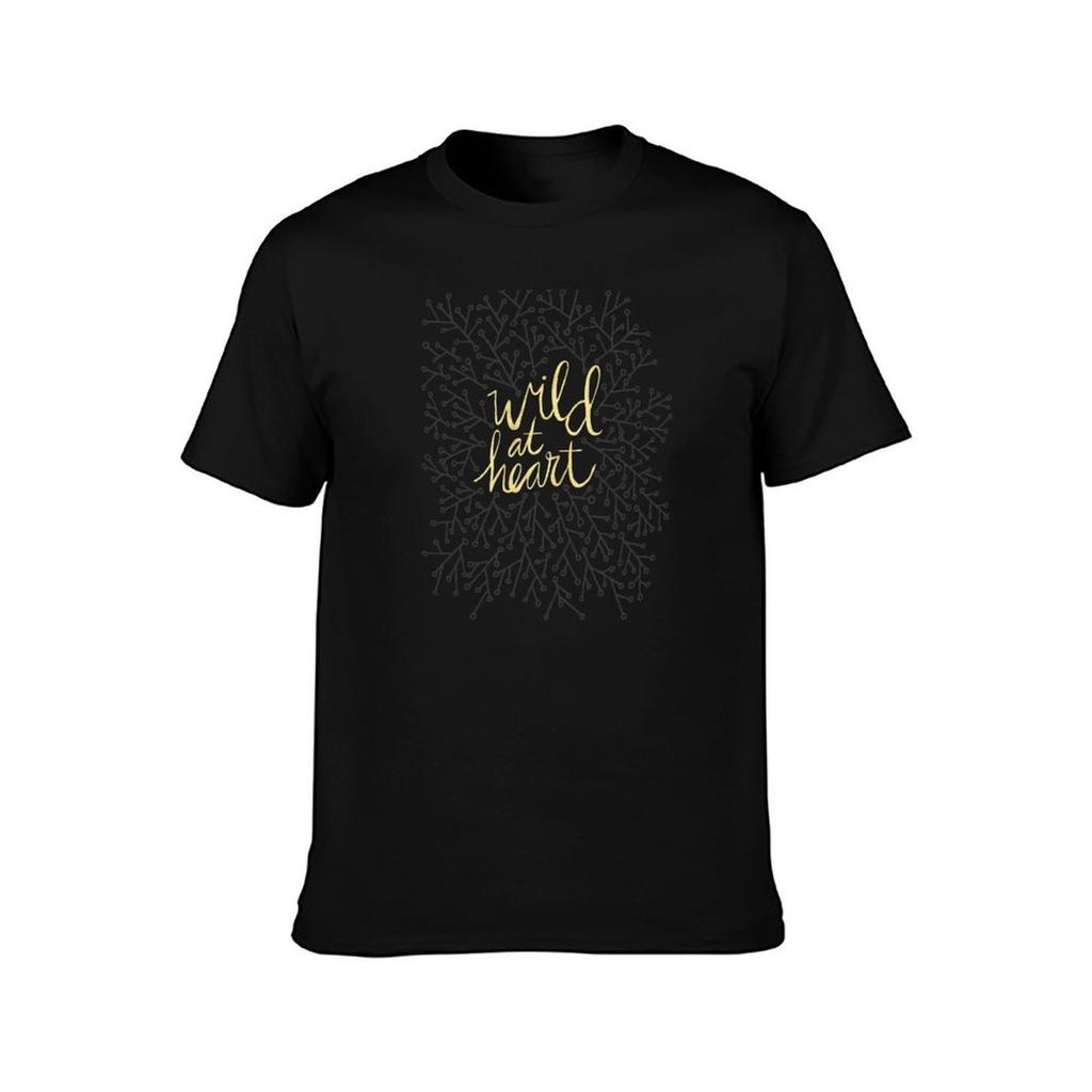 Wild at Heart  Gold on Black TShirt Functional Casual Short Sleeve Tee