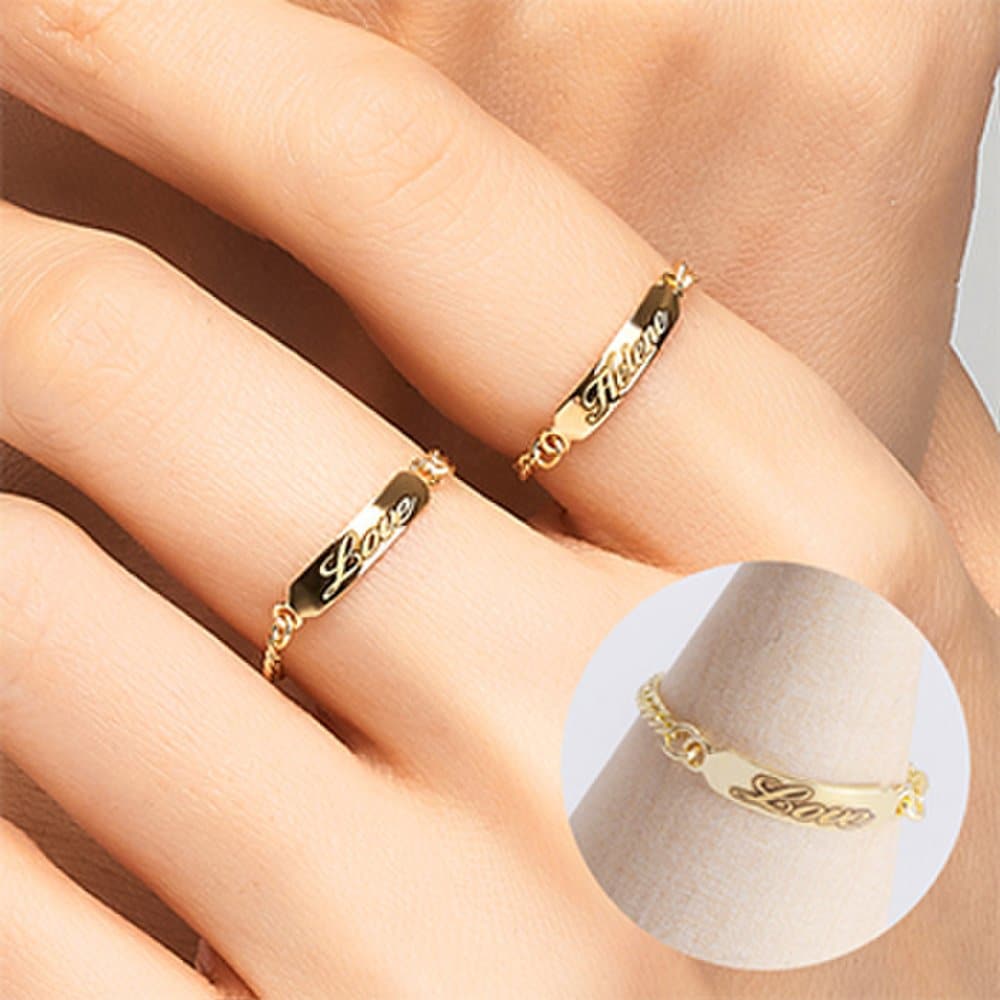 

[Helenejw] 14K Initial Stick Chain Gold Ring 14K rose gold / Size: 03