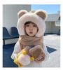 Winter children's hats three-piece baby scarf gloves integrated ear protection hats boys and girls thickened hats super cute
