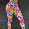 New Chrysanthemum Print Nude Yoga Trousers Hip Lift High-waisted Sports Fitness Nine-minute Trousers Sports Fitness Trousers Women